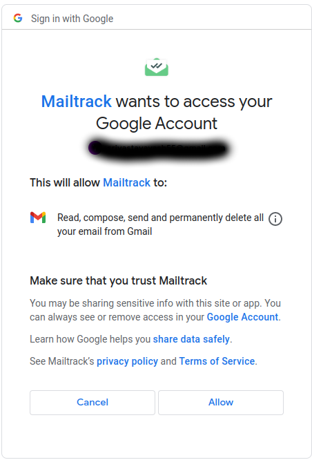 Access required by mailtrack